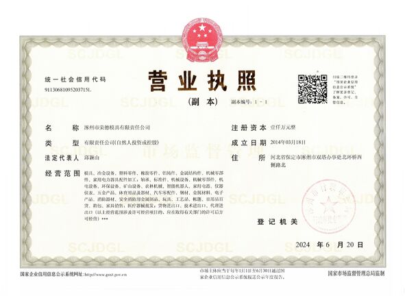China Zhuozhou Rongde Mould Co., Ltd certificaten